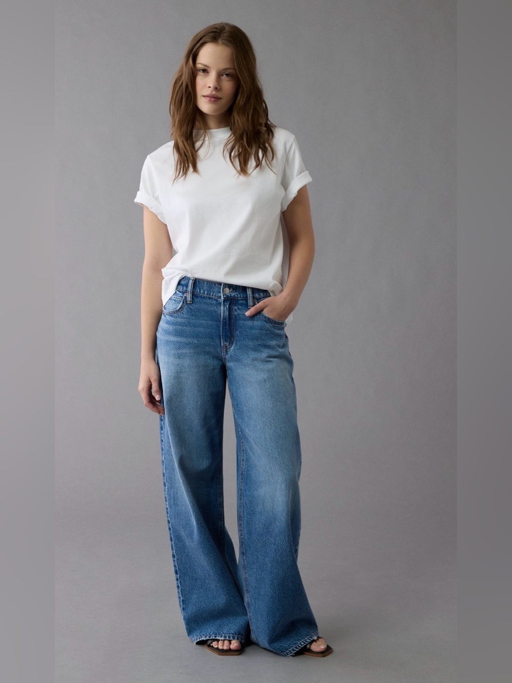 American Eagle Low-Rise Strigid Ultra Wide-Leg, 0 Short Jeans, Dreamy Drape $60